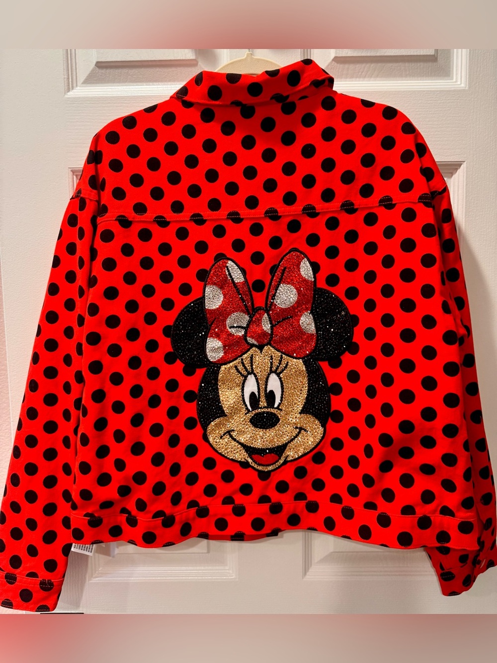 Rhinestoned Disney Parks Minnie Mouse Red Polka Dot Jean Jacket NWT